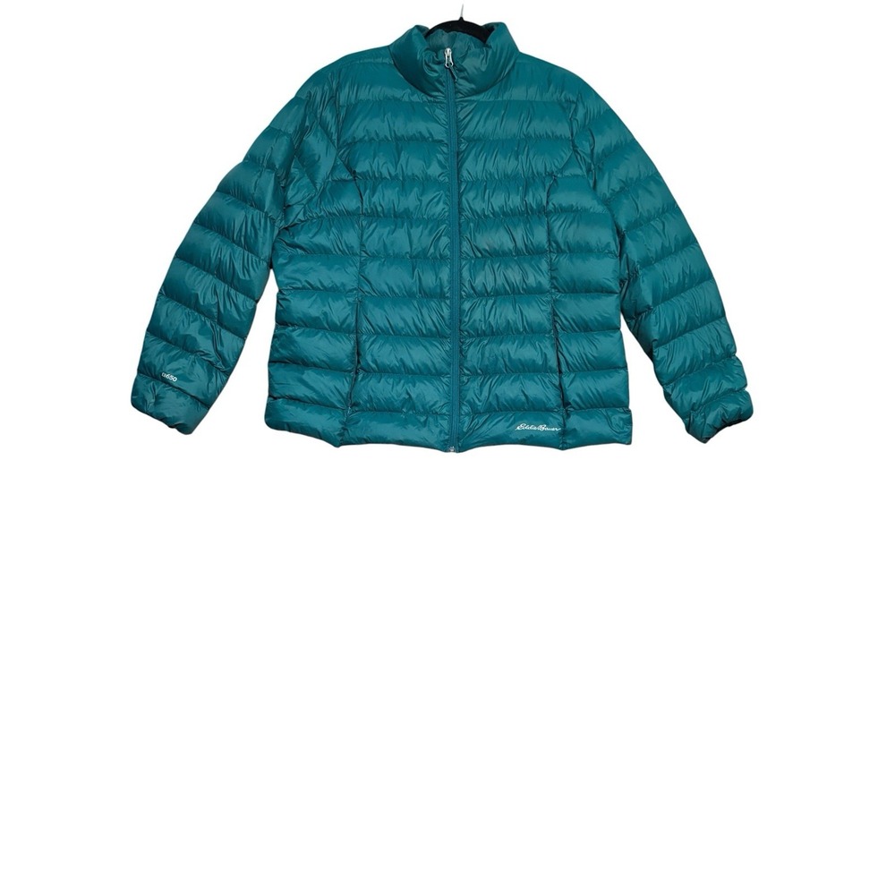 Eddie Bauer Puffer Jacket Women 2XL Green EB650 Down Pockets Small Stain Photo